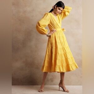NWT Banana Republic Stampa Yellow Long Sleeve Dress Size XS Retails $300